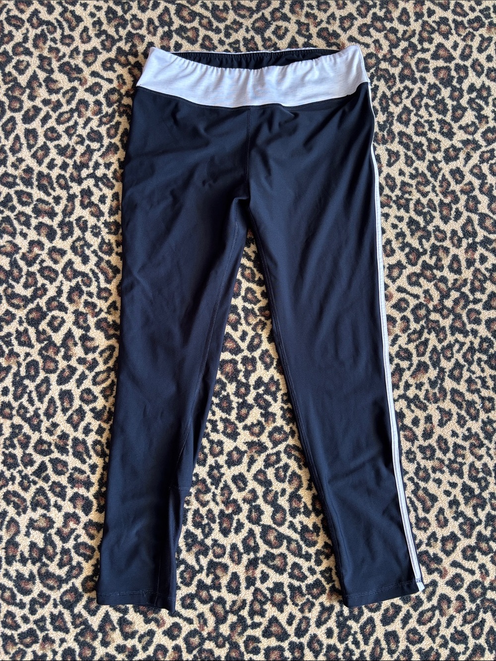 RBX Black Leggings with White Waistband and Side Stripe